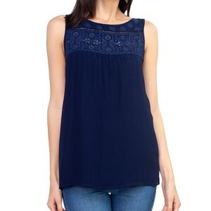 FORBIDDEN Los Angeles Sleeveless Embroidered Top, Navy Blue, Size Small